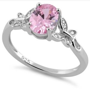 Sterling Silver double butterfly pink cz ring